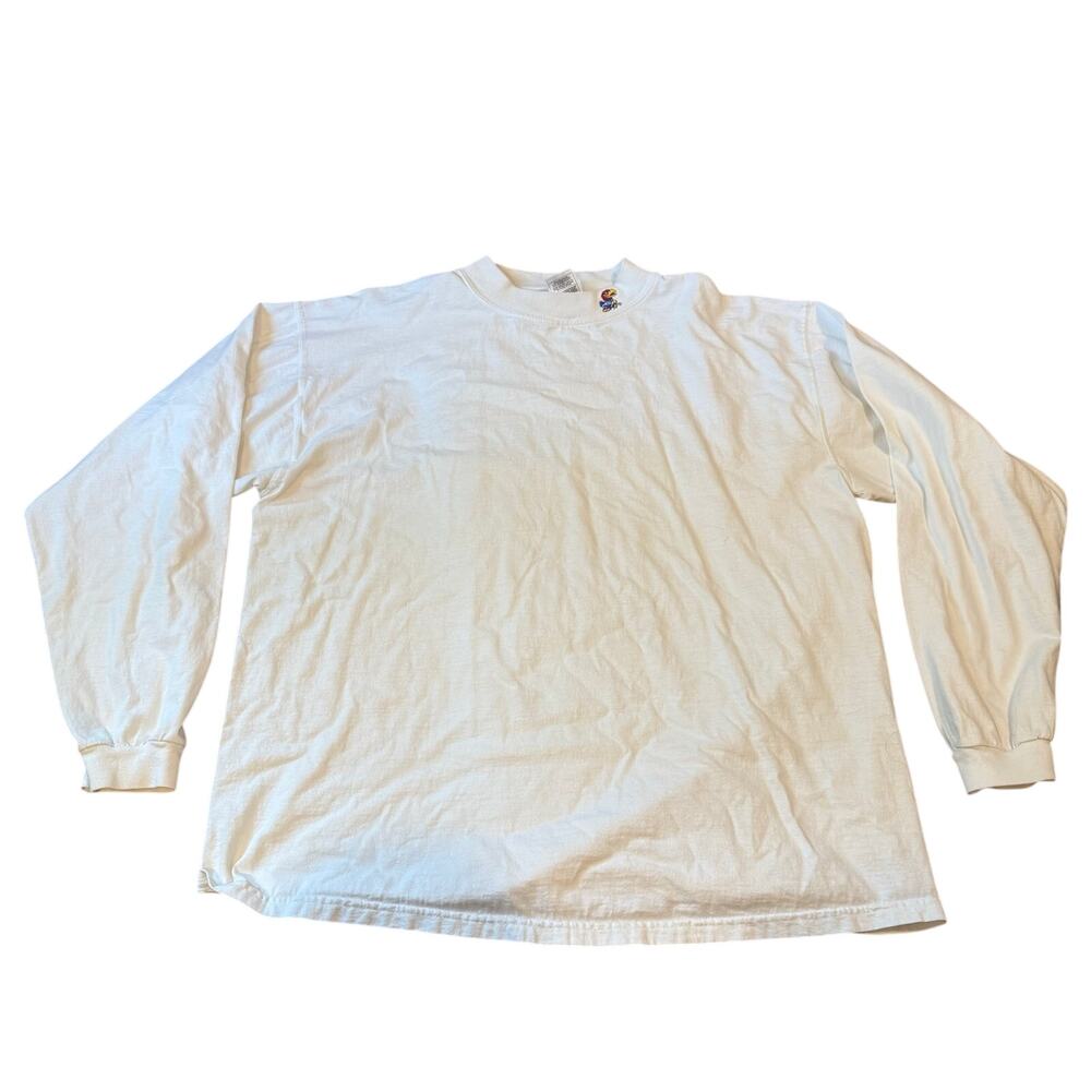 Vintage White KU Jayhawks Long Sleeve T-Shirt 2XL Kansas University Neck Logo